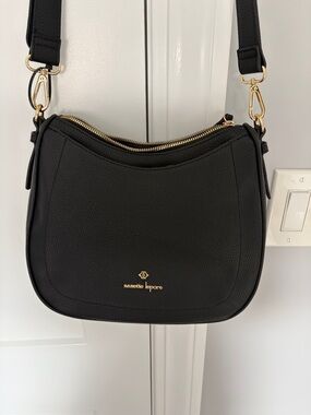 Nanette Lepore Black Pebbled Crossbody with Gold Hardware Accent